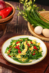 Cantonese Scrambled Eggs with Chives and Red Peppers
