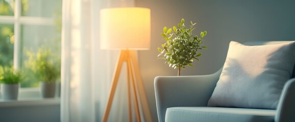 Cozy Living Room Interior with Natural Light and Greenery.