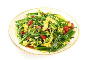 Scrambled Eggs with Tender Leeks and Red Peppers Chinese Dish