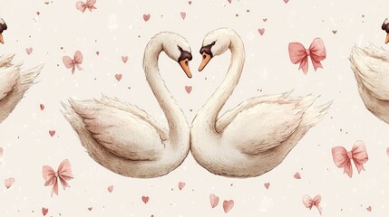 Elegant Swan Pair Watercolor Illustration for Romantic Designs.