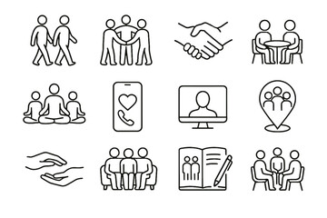 Circle walking set hand community table cozy vector helping wellness group icon