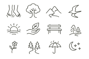 Fototapeta premium Wide leaf starry bird flower body forest icon connection vector mind river