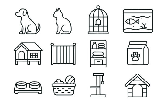 Icons silhouette vector rabbit fish cage gate icon care tree scratching feeding