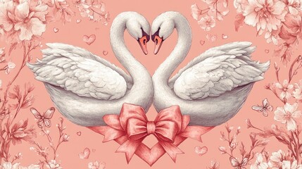 Elegant Swans in Love - A Romantic Valentines Day Illustration.