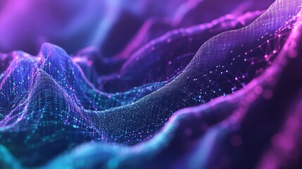 Abstract technology background displaying interconnected lines and glowing dots creating a dynamic digital landscape, representing concepts of data flow, artificial intelligence, and global networks