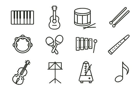Acoustic vector icon xylophone instrument musical drumsticks note keyboard music guitar piano