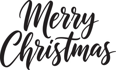 Merry Christmas hand drawn bold calligraphy vector, elegant black brush script typography isolated on white background, festive holiday greeting text for seasonal cards and winter celebrations.