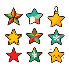 Obraz premium A delightful collection of cute yellow cartoon Christmas stars with festive christmas decorations