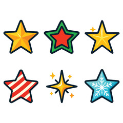 Fototapeta premium A delightful collection of cute yellow cartoon Christmas stars with festive christmas decorations