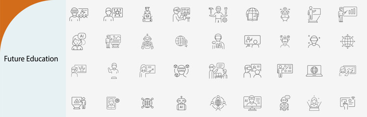 future education technology learning minimal line vector icon set