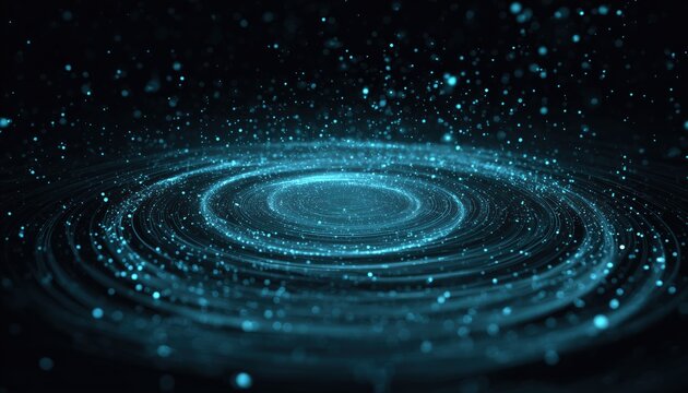 Virtual Space: Abstract Digital Circles Of Particles With Noise And Futuristic Circular Sound Wave For Big Data Visualization In Vr Cyberspace With Crypto Currency. - Powered by Adobe