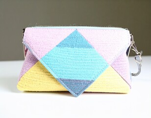 Modern women's handbag in a triangular shape in pastel colors