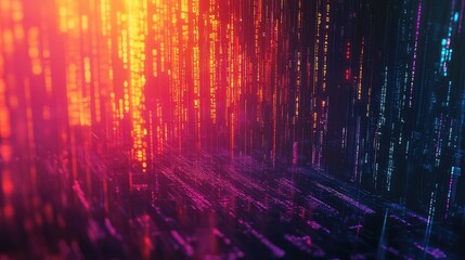 Vibrant digital data streams flow across a glowing abstract network, visualizing global information transfer, big data processing, ai driven computation and futuristic connectivity