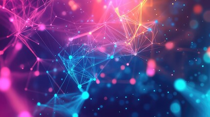 Abstract technology background creating a visual representation of interconnected data nodes and communication lines. Symbolizing innovation. Artificial intelligence. And a dynamic flow of information