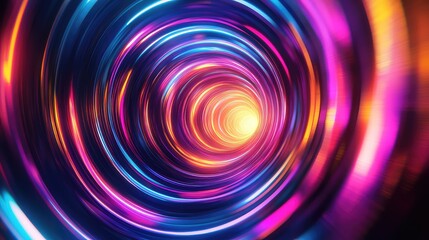 Dynamic light trails forming a vibrant spiral tunnel, suggesting concepts of fast data flow, futuristic technology, energy, and digital connection with glowing cyber illumination