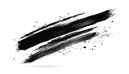 Black paint stroke with bristle brush, swatch isolated on white background. Vector Illustration