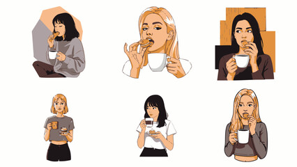 Diverse women enjoying coffee in various poses and styles