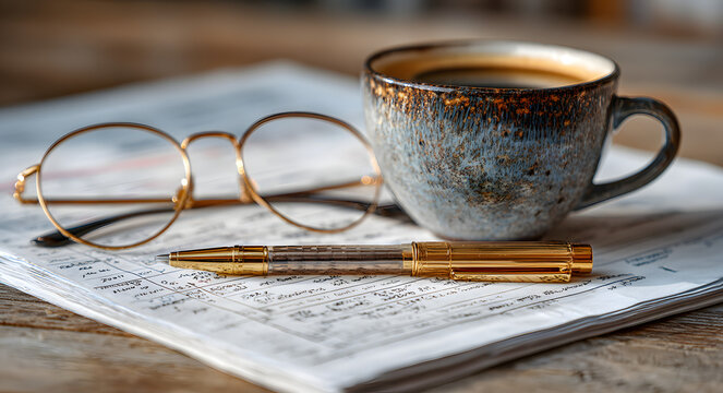 Q4 business year end review 2026 2025 new year planning with coffee pen and glasses on wooden desk for q4 business year end review planning and reflection
