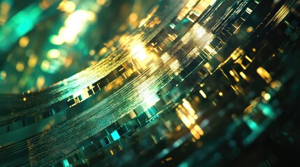 Glowing abstract structure depicting a dynamic flow of information and interconnected digital elements, creating a background for technology, networks, and communication concepts