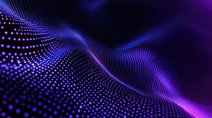 Obraz premium Abstract digital wave surface forming with glowing blue and purple particle dots, representing technology, big data, internet communication, and modern science background