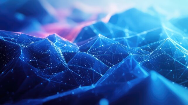 Abstract background presenting a complex digital mesh grid creating a futuristic landscape with glowing connection lines and dots, symbolizing data processing and communication technology - Powered by Adobe