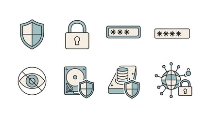 Cyber Security and Data Protection Icons Set for Digital Safety