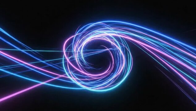 Abstract data stream motion background, glowing particles forming digital pathways, high-tech atmosphere, dark background, smooth slow motion, seamless looping