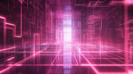 Abstract network tunnel visualizing digital data flow and high speed information transfer in a vibrant, futuristic cyberspace environment, representing modern technology and connectivity