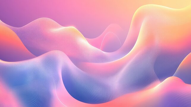 Abstract network grid creating soft flowing waves and liquid forms with pastel gradient colors, representing data streams and connected technology concepts against a smooth background