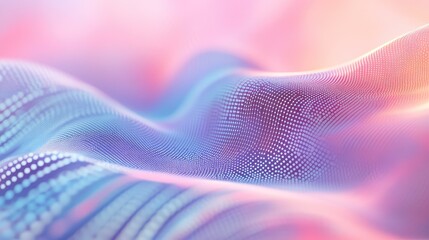Abstract grid surface moving in wave patterns, creating a vibrant digital landscape with luminous gradients of pink, purple, and blue, representing dynamic data and technological concepts