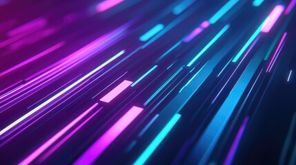 Abstract digital glowing lines moving across a dark background, creating a dynamic visual effect symbolizing high speed data transfer, connectivity, and technological progress