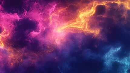 Obraz premium Dynamic abstract glowing energy particles forming a mesmerizing deep space nebula, creating a vivid atmospheric background texture with a smooth color blend