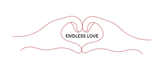 Minimalist hand heart line art with endless love text