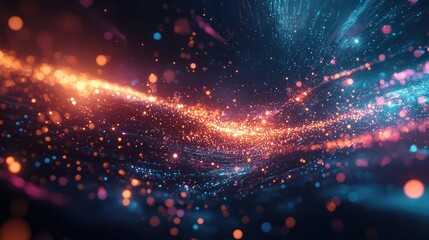 Abstract glowing particles forming intricate wave patterns, illustrating concepts of technology, data flow, communication, and digital connections within a futuristic network environment