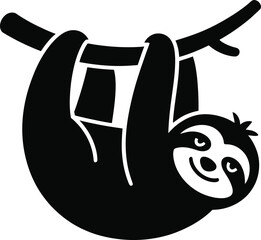Obraz premium Cute Sloth Hanging Icon – Black Silhouette Cartoon Animal Illustration