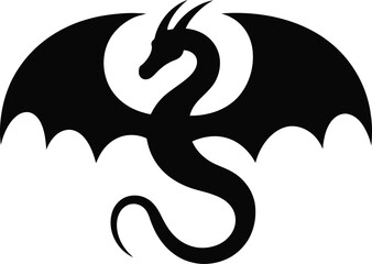 Flying Dragon Icon – Black Mythical Creature Silhouette Illustration