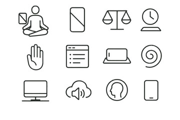 Desktop outline simplified gentle spiral reduction meditation vector icon clean tech mindful