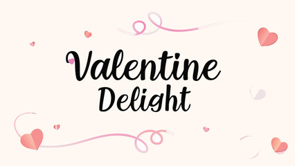Valentine day celebration decorative heart swirls and lettering on white background for love greeting card or social media post with pink