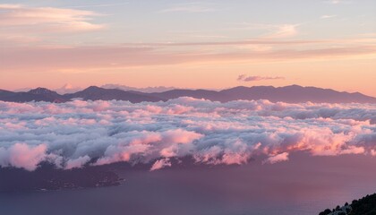 Fototapeta premium Breathtaking Sunrise Action Over Mountainous Landscape with Clouds and Sea View