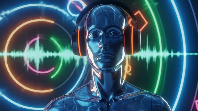 Futuristic AI DJ Dancing with Neon Lights and Colorful Equalizer Visuals  Animation