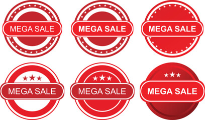 Mega Sale round badges with star borders and bold text