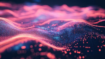 Abstract network displaying flowing luminous particles creating wave patterns, representing modern technology, big data analysis, and digital information processing