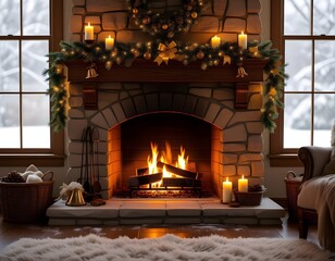 fireplace with christmas decorations