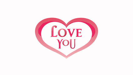 Soft pink heart with love you text inside, a sweet handwritten style graphic design element for valentine's day or romantic expressions