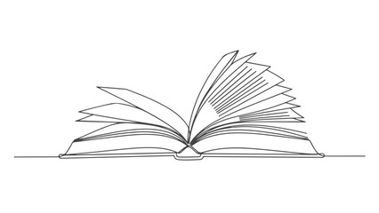 An open book with pages fanning out, depicted in a minimalist line art style against a white background.