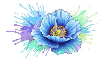 Obraz premium Vibrant blue flower with colorful splashes