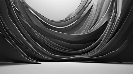 Abstract sleek grey and dark layers dynamically flowing, forming a sophisticated three dimensional background illustrating concepts of technology, data, and modern design with elegance