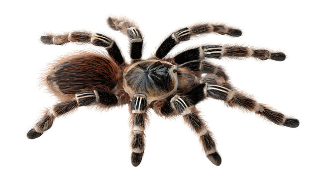 Closeup of a hairy tarantula spider isolated on transparent background