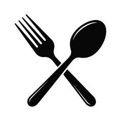 Black fork and spoon crossed on white background cutlery eating