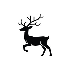 Silhouette of a majestic stag with large antlers on white
